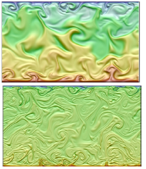 Instantaneous scalar field, Sc = 3 (top), Sc = 49 (bottom) 